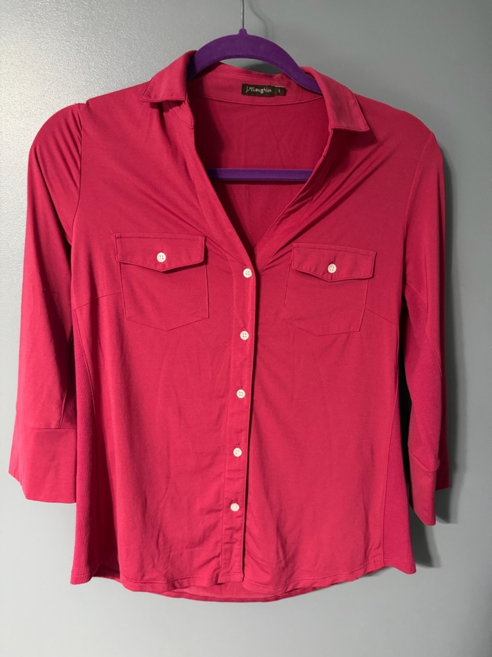 J. McLaughlin Raspberry Button-Front Jersey Shirt